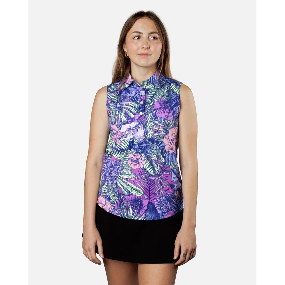 Sunday Swagger Ibiza Sleeveless Golf Polo Womens XL Performance Shirt Tropical